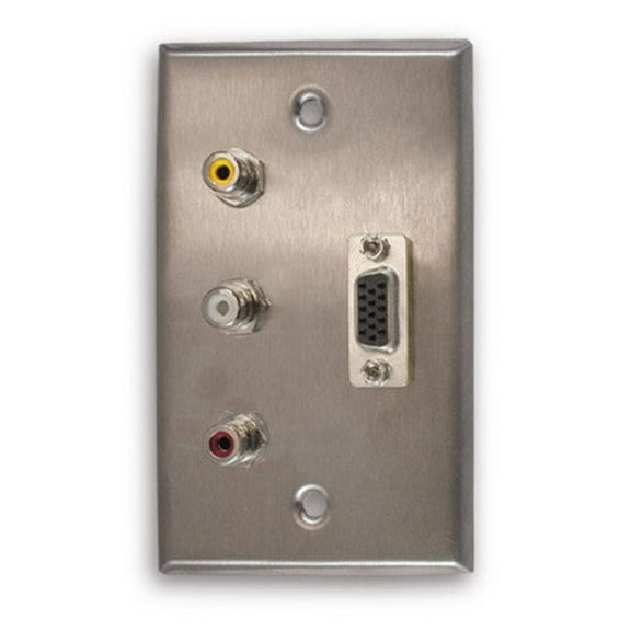 Single Gang VGA   3 RCA Stainless Steel Wall Plate
