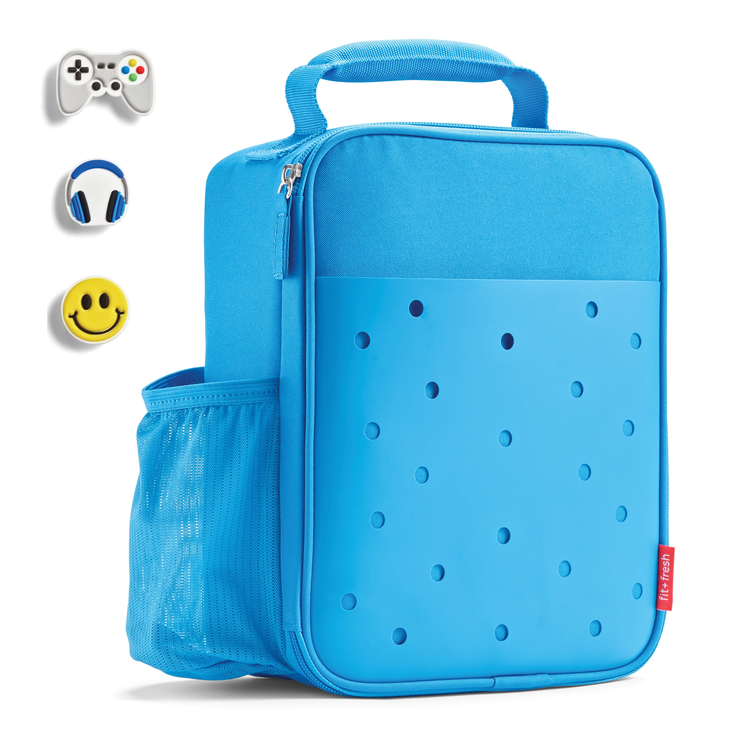 Fit+Fresh Charm Insulated Lunch Bag For Kids, Boys+Girls With Shoe Charm Slots, Teal