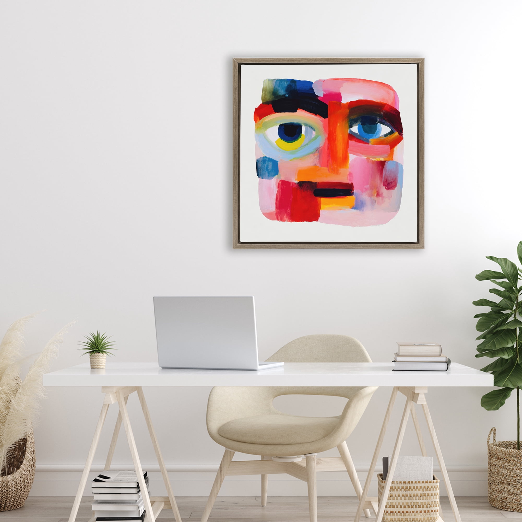 Stupell Industries Cubist Gaze in Vivids Brown Framed Floater Canvas Wall Art, design by Chromatic Storm Studio