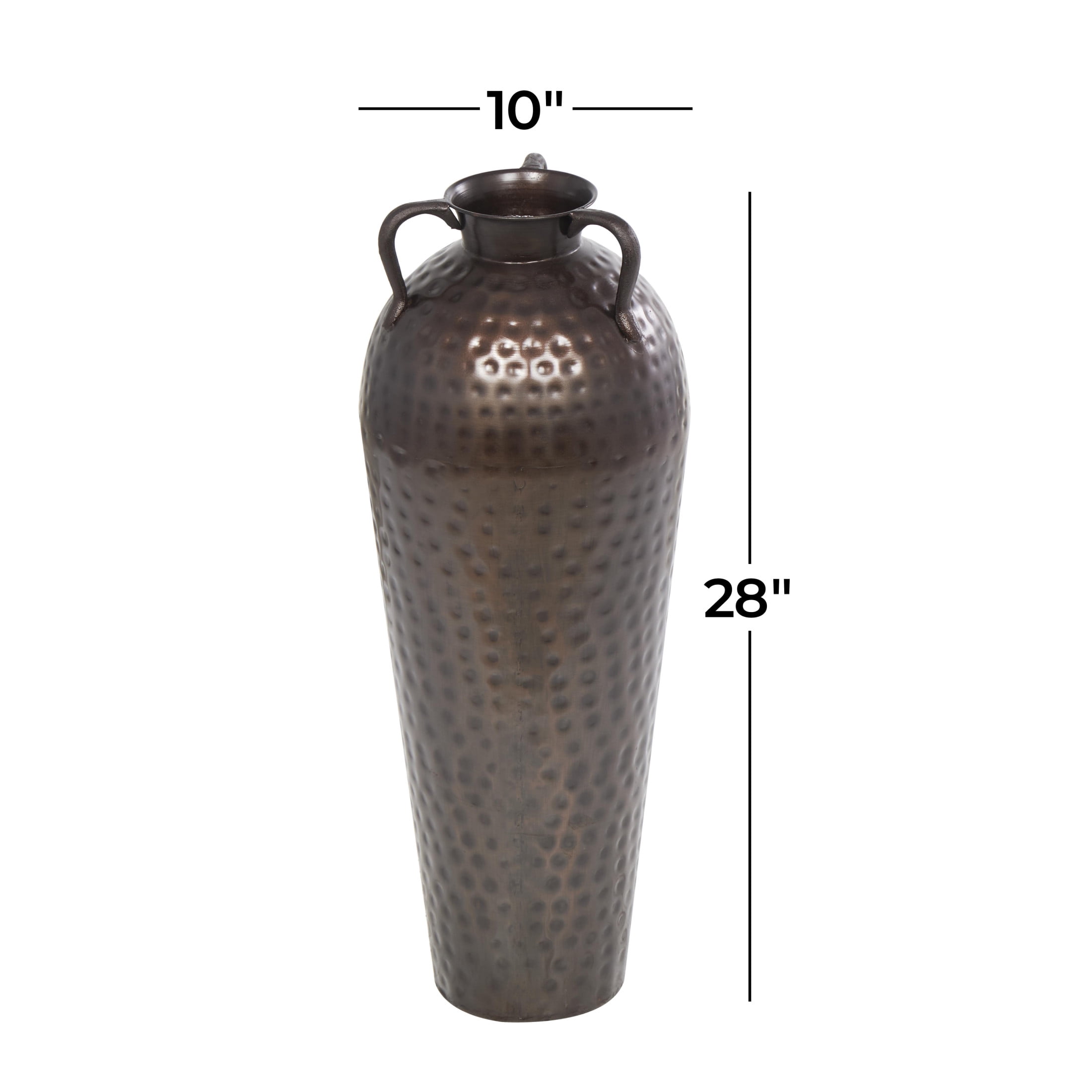 DecMode 28" Tall Floor Mediterranean Style Brown Metal Vase with Hammered Details and Handles