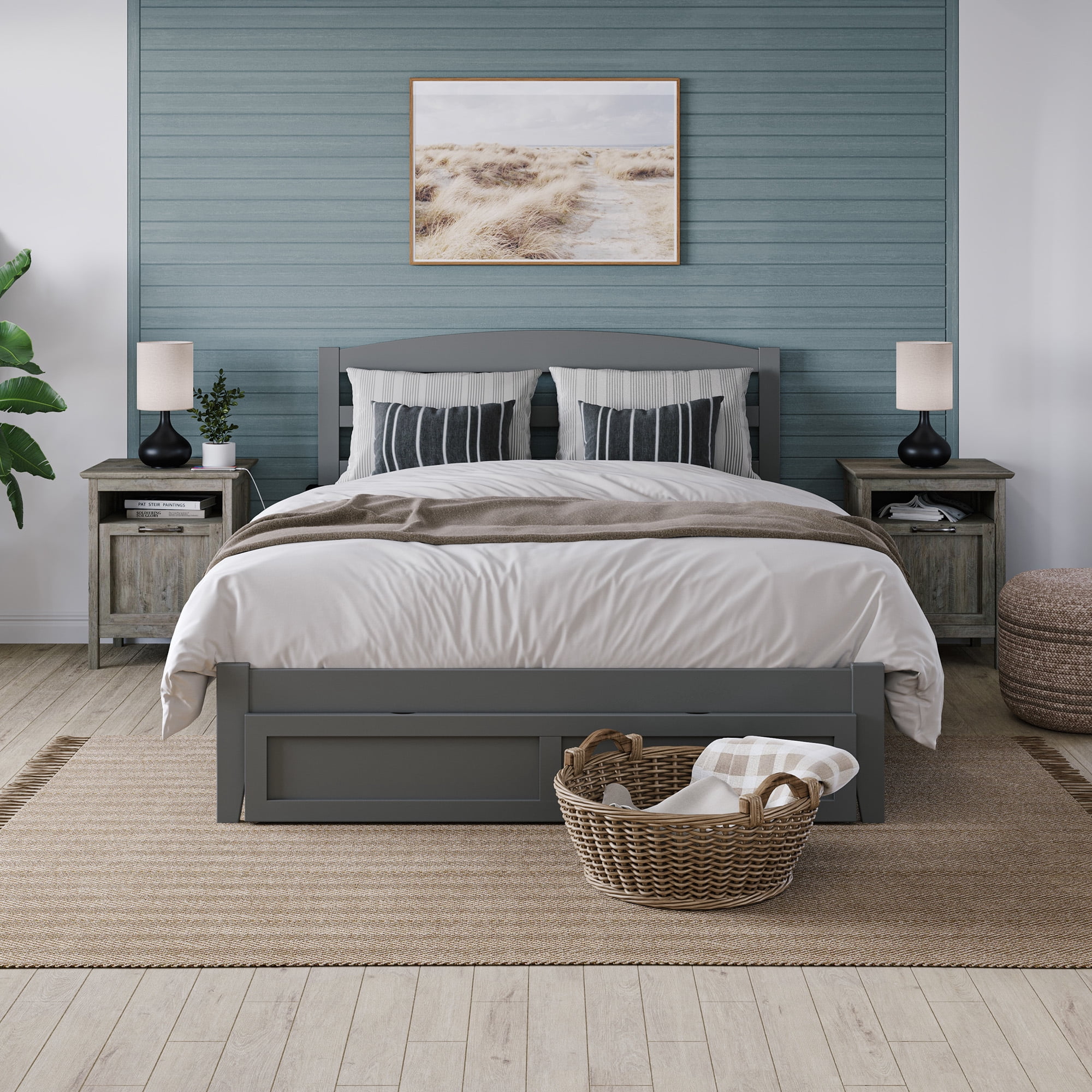 AFI Warren 14" Queen Wood Platform Bed Frame with Foot Drawer Storage, Grey