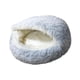 thumbnail image 4 of Cama con capucha para gatos, de felpa, cálida, acogedora, relajante, cómoda, con cojín, redonda, para cachorros, gatos de interior, suministros para 60 centímetros, 4 of 8