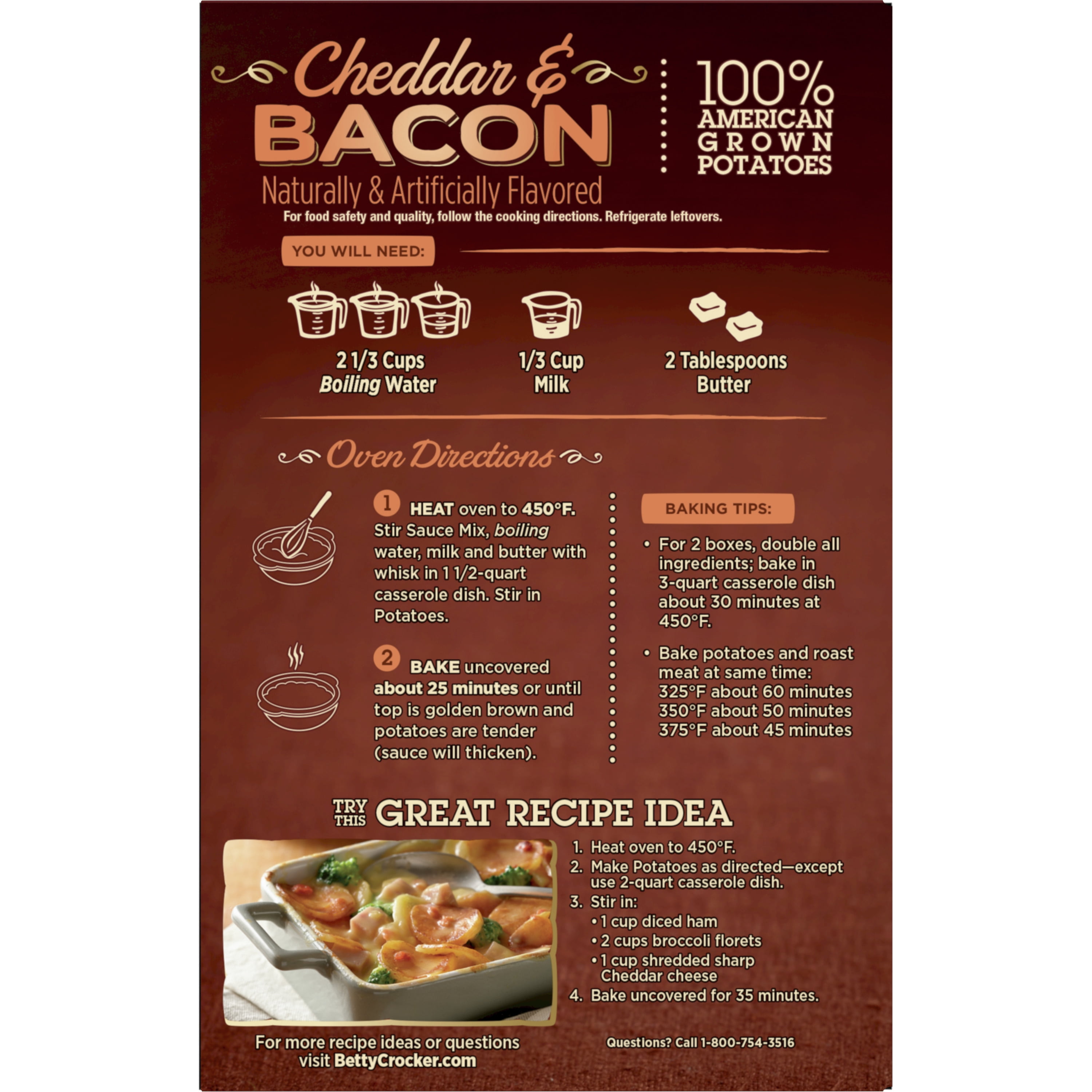 (2 pack) Betty Crocker Cheddar and Bacon Potatoes, Made with Real Cheese, 5.1 oz