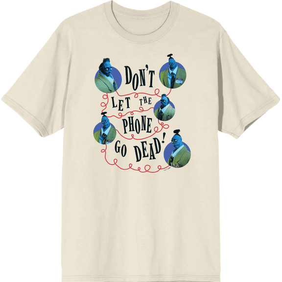 Beetlejuice Beetlejuice Don't Let The Phone Go Dead Natural Men's Crew Neck Short Sleeve Tee-Large