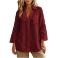thumbnail image 4 of Neewe Womens Cotton Linen Solid Lapel Long Sleeves Button Down Shirt Top Casual Basic Daily Blouse, 4 of 8