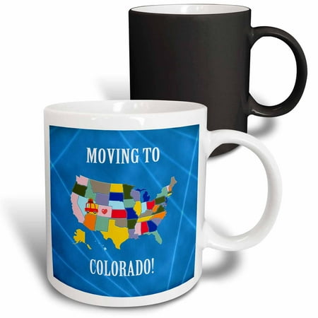 Colorado Heart - 3dRose United States Map, Moving to Colorado, Heart and Car with Luggage - Magic Transforming Mug, 11-ounce
