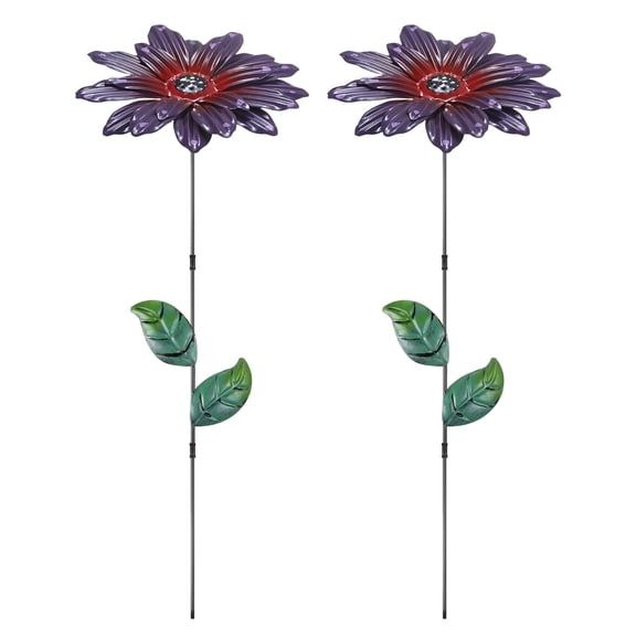 Uxcell 2 Pack Large Flower Garden Decor Stakes, 13 Inch Waterproof Metal Garden Stakes Decorative for Indoor/Outdoor [Purple]