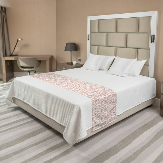 Floral Bed Runner, Peachy Feminine Theme Retro Flower Naive Natural Look Repeat Pattern, Decorative Accent Bedding Scarf for Hotels Homes and Guestrooms, King, Peach Pale Mauve Salmon, by Ambesonne