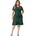 thumbnail image 3 of Unique Bargains Women Plus Size Ruffle Hem V Neck Short Sleeve Sequin Ruched Dresses 4X Dark Green, 3 of 6