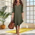 thumbnail image 4 of Zpzdpjkx Women's Notched V Neck 3/4 Sleeve Cotton Linen Midi Dress Loose Fit Irregular Ruffle Hem Casual Summer Dresses for Women, 4 of 7