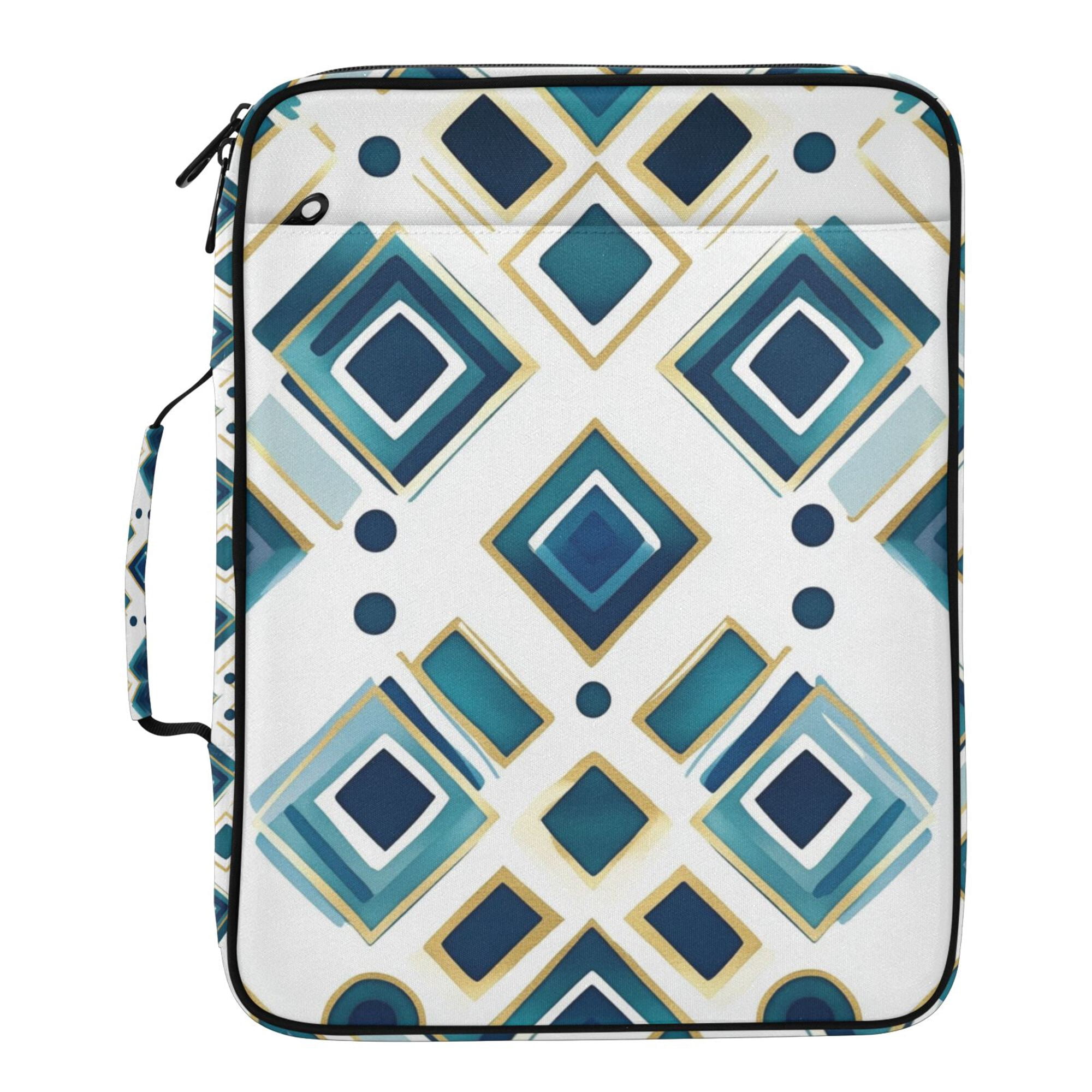 FORMRS Accordion File Folder A4 Size 7-Pocket Expanding Document Organizer Bag with 3 Ring Binder, Green Geometric Pattern