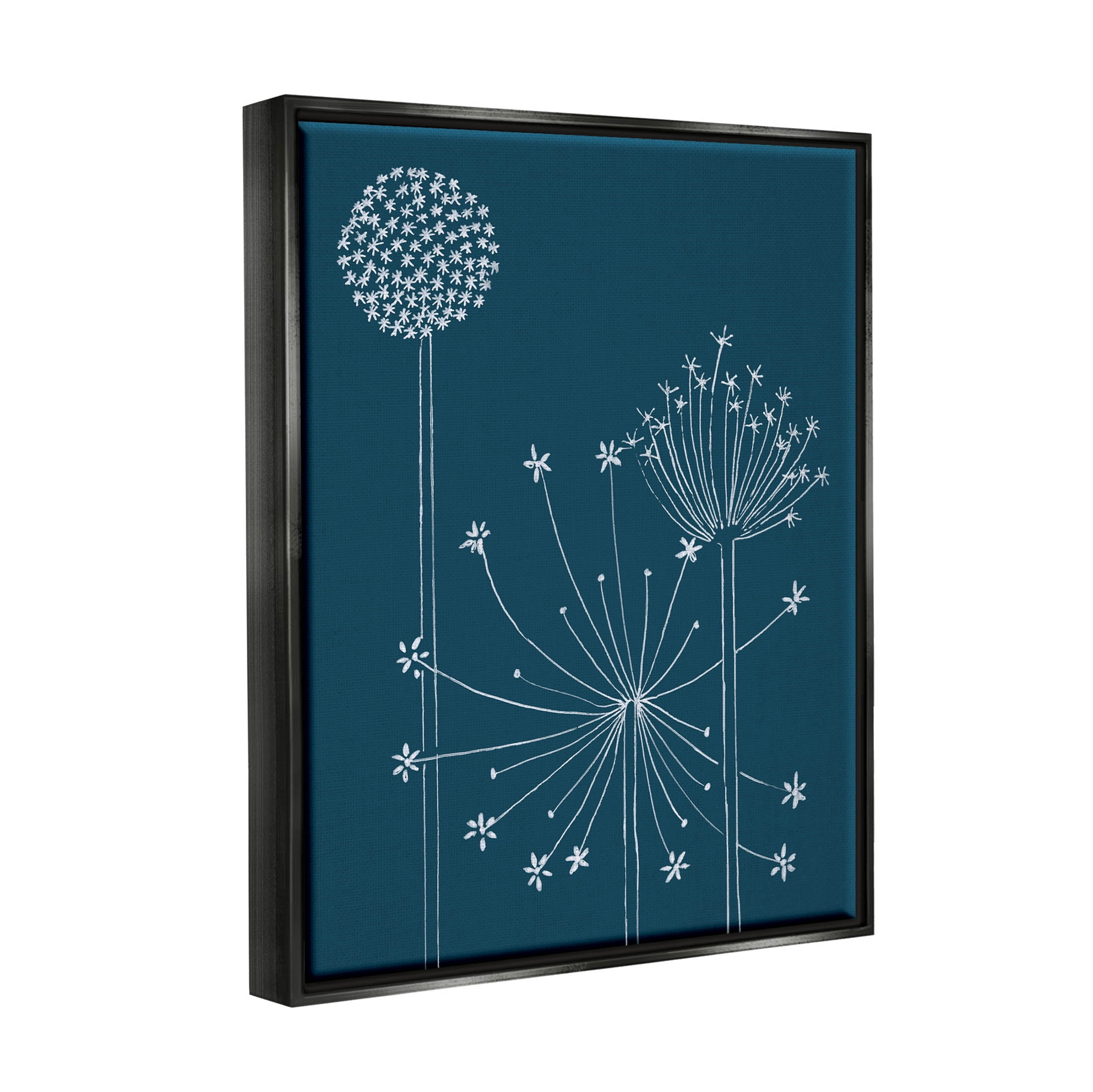 Stupell Industries Dandelion Wildflower Botanical Outlines Graphic Art Jet Black Floating Framed Canvas Print Wall Art, Design by Alicia Longley