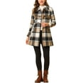thumbnail image 2 of INSPIRE CHIC Women's Turn Down Collar Plaid Toggle Duffle Long Overcoat M Brown, 2 of 5