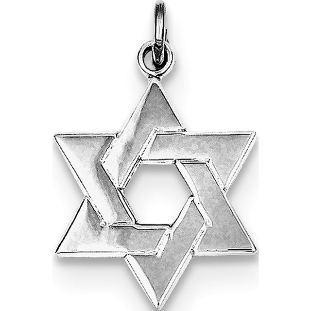 Pendentif / Breloque Étoile de David en Argent Sterling 925 Plaquée Rhodium (14x18 mm)