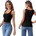 thumbnail image 3 of Women'S Summer Square Neck Casual Ribbed Knit Sleeveless Tank Top Black, 3 of 6