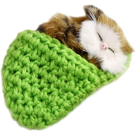 Sleeping Cat Toy Small Cat Stuffed Animal Plush Toy Kitten(Cat in Random Color)Green