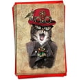 thumbnail image 1 of B6554CXSG Box Set of 12 Christmas Steampunk Cats Christmas Greeting Cards Featuring Fashionable Felines Dressed Up in All Their Victorian Steampunk Finery, with Envelopes, 1 of 7