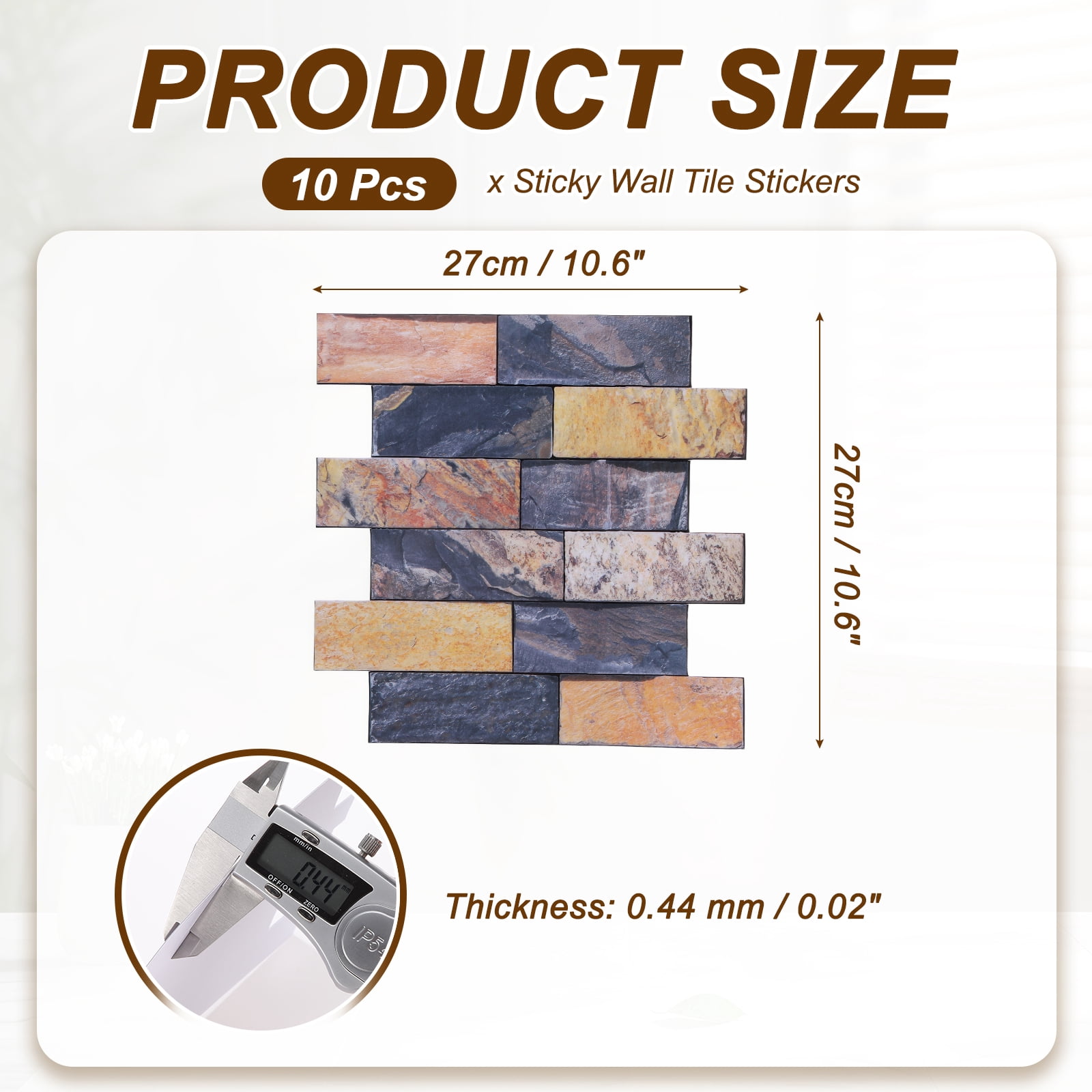 Uxcell 10Pcs Peel and Stick Backsplash Tiles 10.6" x 10.6" 3D Thickened Stone Texture Self-Adhesive Tile Stickers Wallpaper Wall for Kitchen Bathroom Bedroom, Gold Brown Black