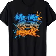 Men'S 180Gsm T-Shirt in Heavyweight - Boombox Graffiti Graphic Tee Featuring a Blue And Orange Splash Paint Design, Regular Fit Crew Neck Streetwear Top Ideal for Hip-Hop Concerts And Urban Fashion