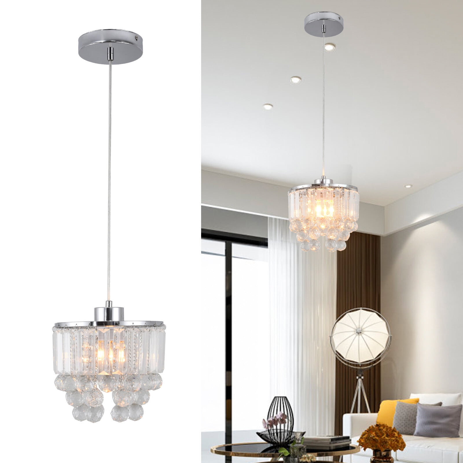 Modern Round Clear Kitchen Island 3 Lights Pendant Lighting Lamp Crystal Chandelier Hanging Fixture