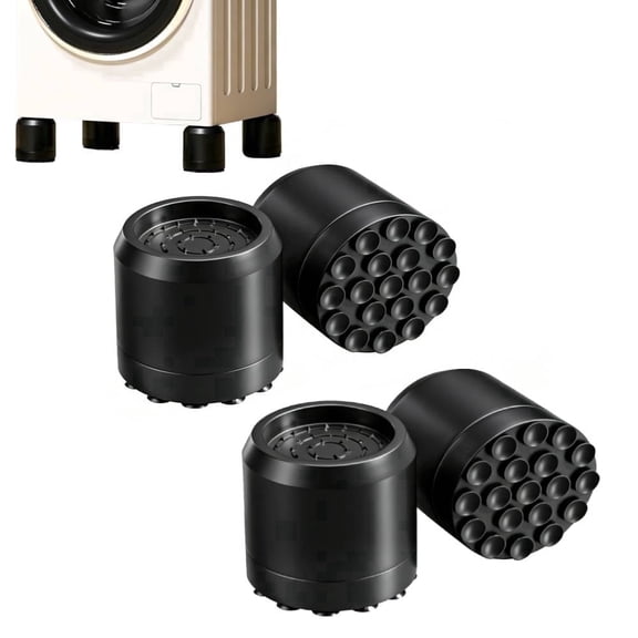 Tyasoleil 4Pcs Heightened Anti Vibration Pads for Washing Machine, Silicone Non-Silp Support Feet Mat with 19 Strong Suction Cups for Stop Washer and Dryer Walking Black
