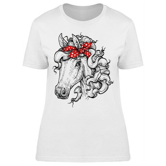 Horse Head, W/Cool Ribbon T-Shirt Women -Image by Shutterstock, Female Large