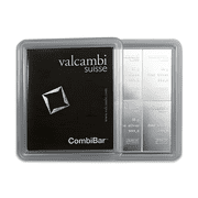 Valcambi 10 x 10 Gram Silver Bar CombiBar (100 Gram Total) - In Assay Card