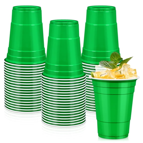 TAVENE 100 Green 16 oz Disposable Plastic Drinking Cups for St Patricks Day Christmas Party Supplies