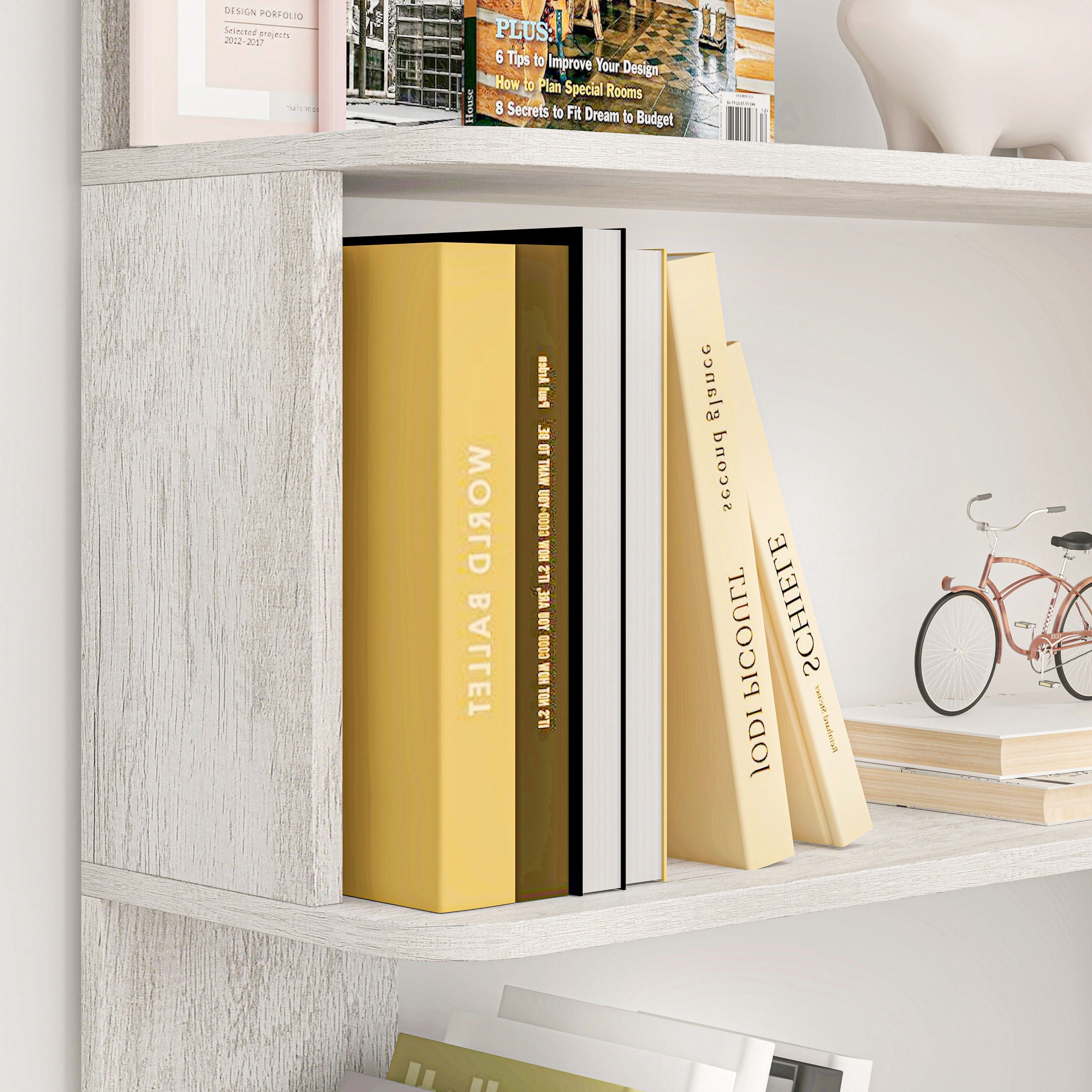 GDF Studio Derwin 5-Tier Corner Bookshelf, L-Shaped Wooden Bookcase for Living Room, Home Office, Light Gray