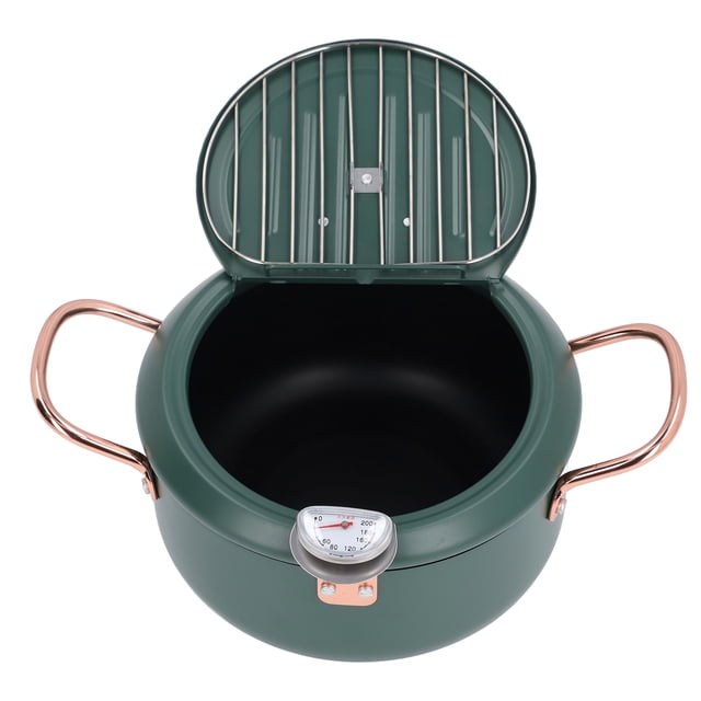 Deep Fryer Pot, Double Handles Iron Janpanese Style Tempura Frying Pot with , Lid And Oil Drip Drainer Rack Multifunctional Cooking Pot for French Fries Chicken Wings