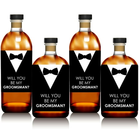 Suit Up - Will You Be My Groomsman Whiskey or Wine Party Decorations for Women and Men - Wine Bottle Label Stickers (Black Bottle Whisky Best Price)