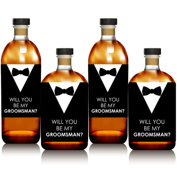 Suit Up - Will You Be My Groomsman Whiskey or Wine Party Decorations for Women and Men - Wine Bottle Label Stickers -