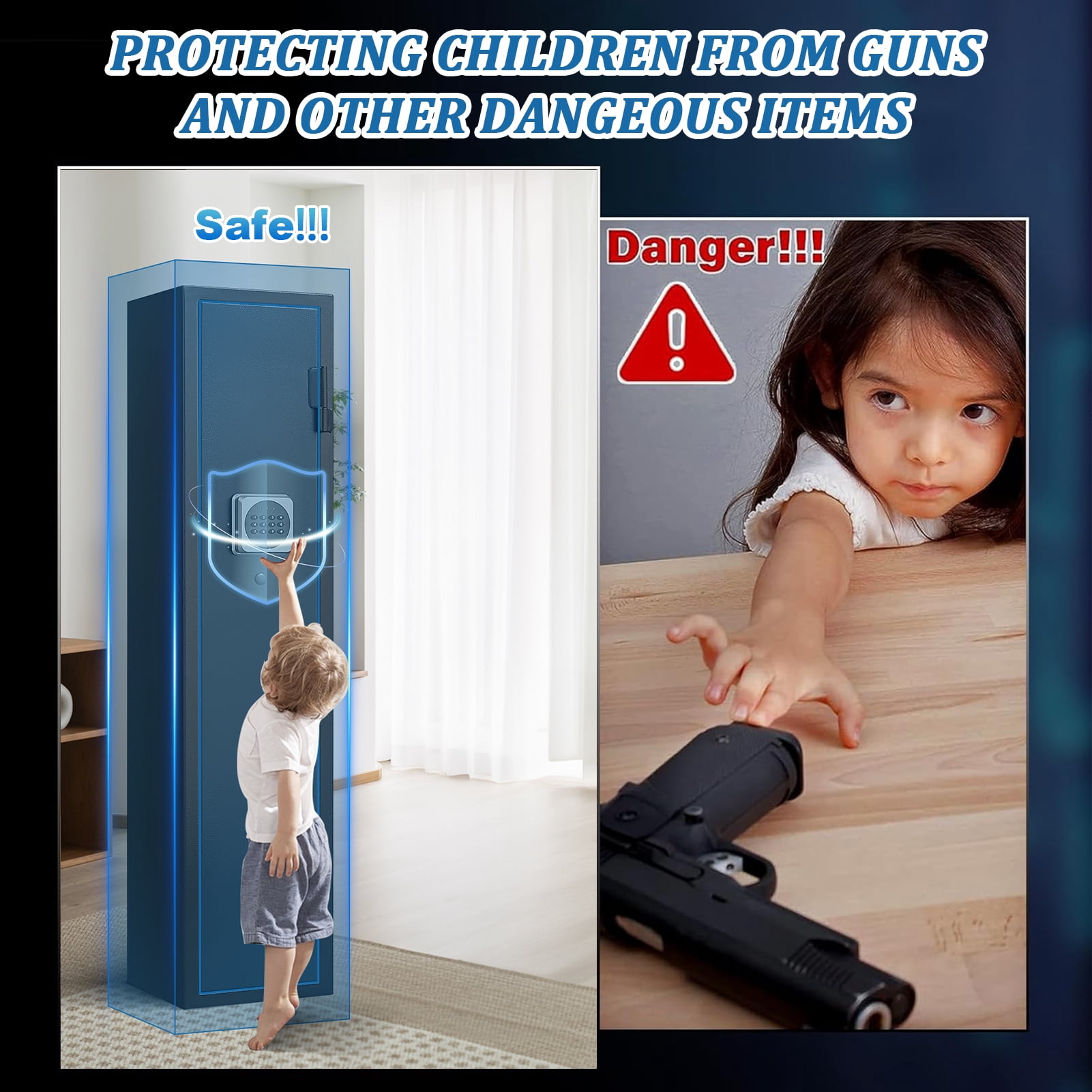 Foorsun 2-4 Rifle Gun Safe, Quick Access Long Gun Safe for Rifle and Shotguns, Rifle Safe for Home & Office, Rilfe Safe with LED Light, Alarm System, Adjustable Racks & Removable Shelves
