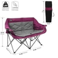 thumbnail image 3 of Folding Loveseat Camping Chair Portable Double Duo Full Padded Garden Chair for 2 Person Sofa w/ 2 Cup HolderWine Glass Holder Mesh Storage Support 500lbs for Picnic Beach Travel Purple, 3 of 7