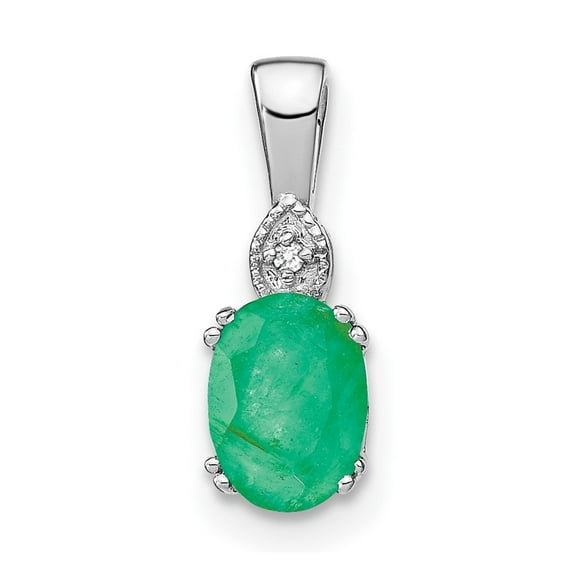 Auriga Fine Jewelry 14K White Gold Oval Emerald and Diamond Pendant for Women (L-14.3mm, W-5.1mm)