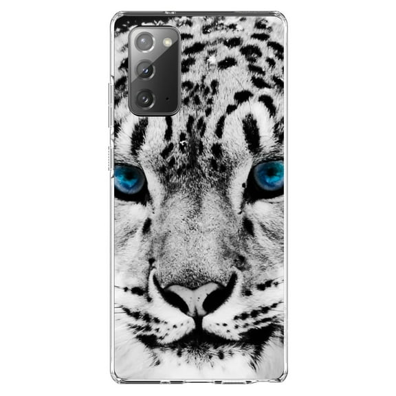 DistinctInk Clear Shockproof Hybrid Case for Galaxy Note 20 ULTRA (6.9" Screen) - TPU Bumper, Acrylic Back, Tempered Glass Screen Protector - Snow Leopard Blue Eyes - Animal Print