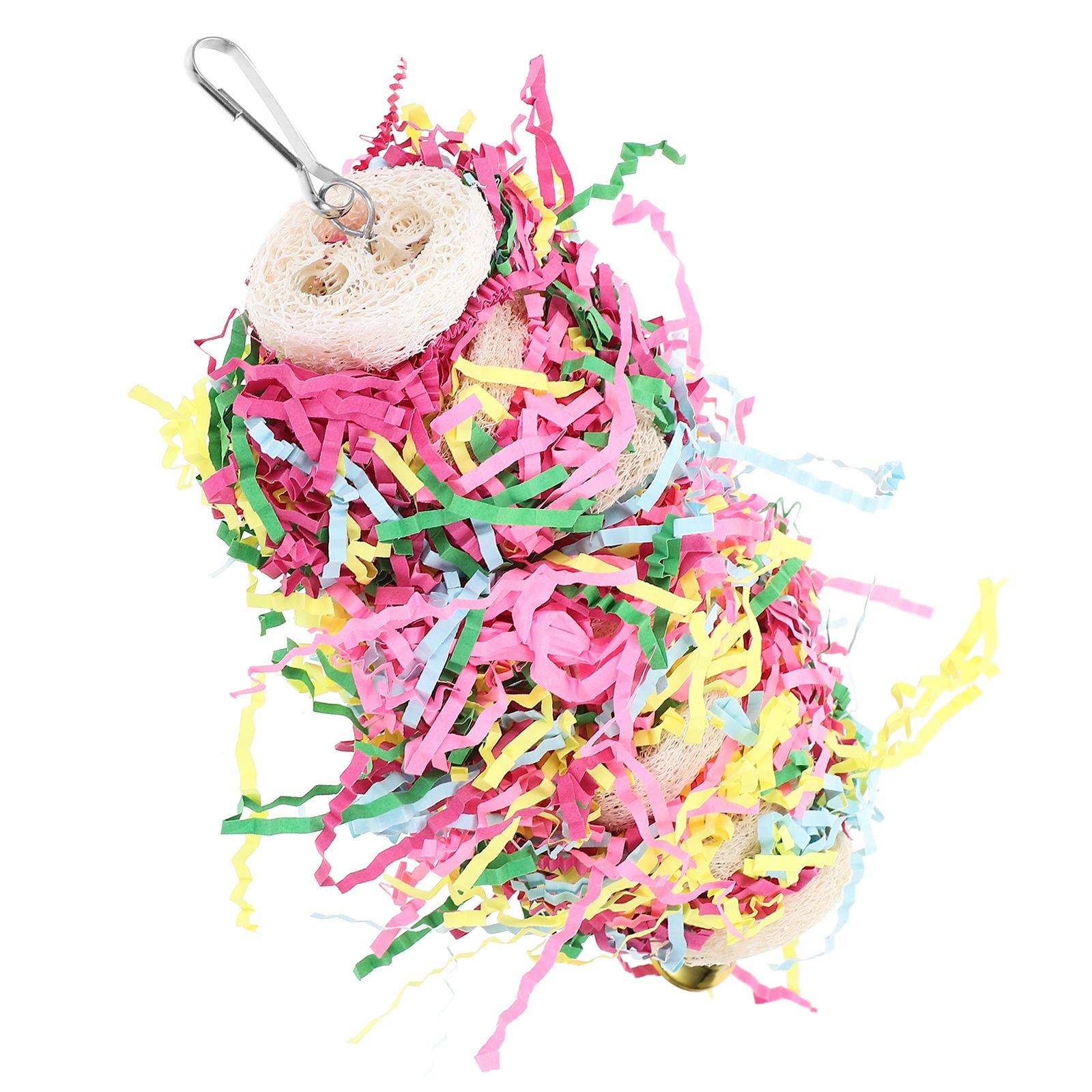 Baluue Hanging Bird Chew Toy for Parakeets with Loofah Sponge and Noise Maker, 1 Set Cage Accessory for Pet Birds