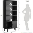 thumbnail image 2 of 71" Tall Bookshelf, 4-Tier Bookcase with Storage Cabinet & Adjustable Shelves, Floor Standing Wooden Bookshelf with Sliding Door and Adjustable Footpad, for Home Office, Living Room, Black, 2 of 8