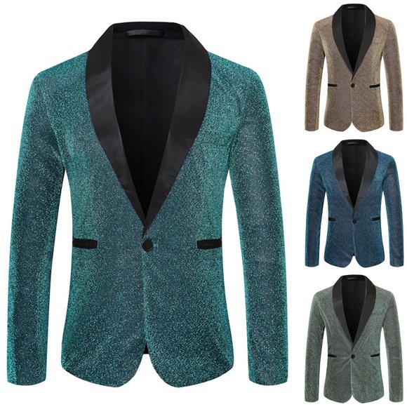 UVEASISHA Men's Dinner Jacket Formal Performance Tuxedo Slim Fit One Button Stylish Party Prom Suit Jacket Fashion Contrast Collar Party Blazers Winter Savings,Green,XL