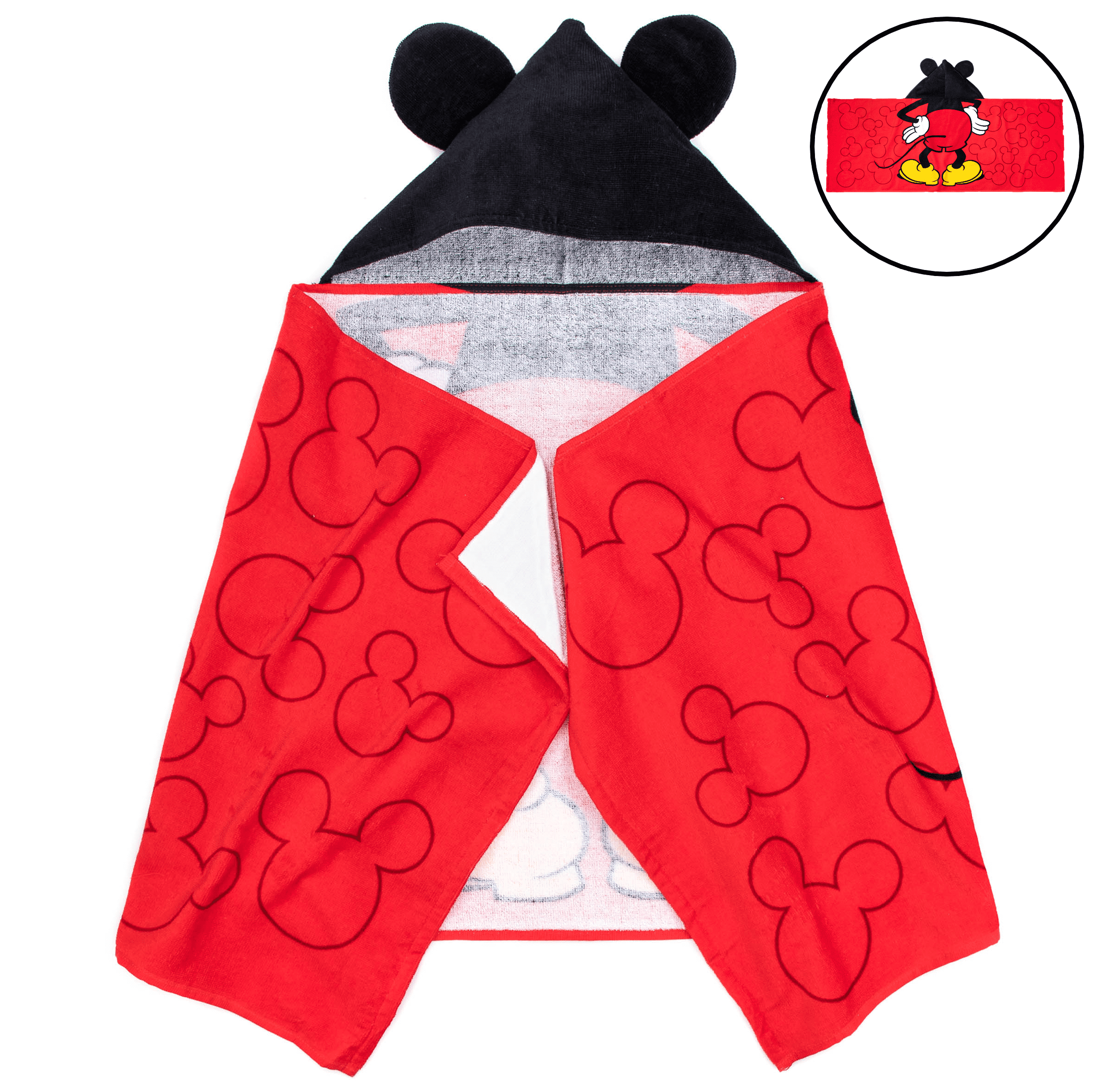Disney Mickey Mouse Poncho Hooded Beach Bath Towel Cotton 22.5" x 51" Black NEW 