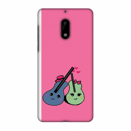Nokia 6 Case - Music doodles- Bright pink, Hard Plastic Back Cover, Slim Profile Cute Printed Designer Snap on Case with Screen Cleaning