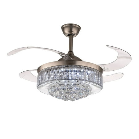 

Aiqidi Modern 36 Crystal Invisible Ceiling Fan Light Dimmable Smart LED Chandelier Kit w/Retractable Blades