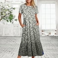 thumbnail image 2 of Penkiiy Women's Summer Casual Short Sleeve Crewneck Dress Casual Flowy Tiered Maxi Beach Dress With Pockets Shiny Print Dress XL Gray, 2 of 7
