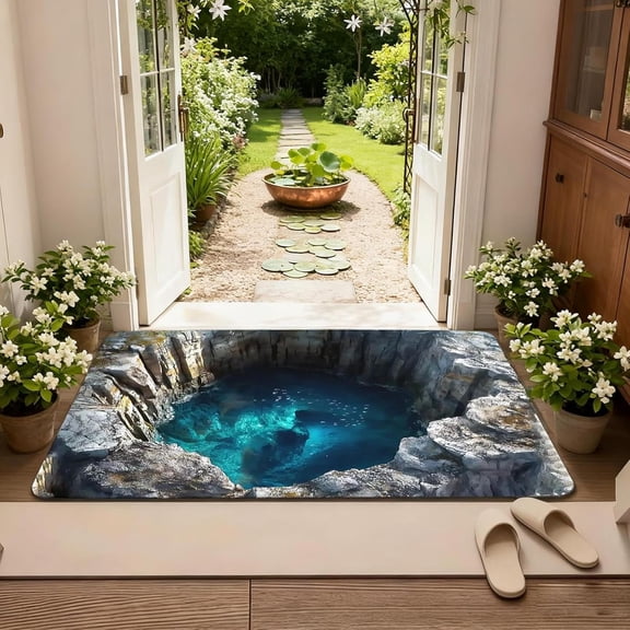 3D Hole Rug,Optical Illusion Rug with Vortex & Bottomless Pit Design, Non-Slip Floor Mat for Indoor Outdoor Entrance, Living Room, Bedroom & Office Decor
