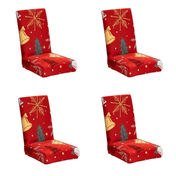 4 Pcs Christmas Chair Covers Decorations Dining Chair Protector Removable Washable Stretch Xmas Tree Snowflake Bell Chair Slipcovers for Hotel Party Wedding Holiday Decor Christmas Decorations