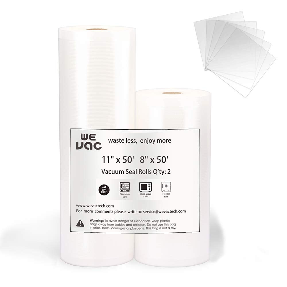 Wevac Vacuum Sealer Bags 8x50, 11x50 Rolls 2 pack for Food Saver, Seal