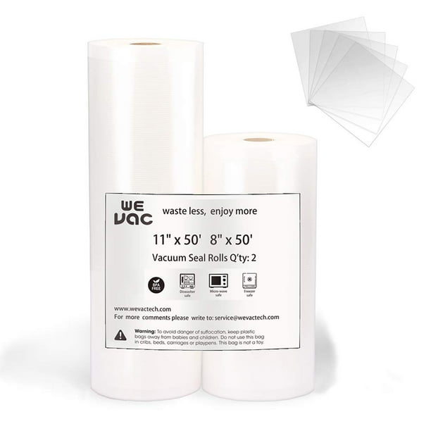 Wevac Vacuum Sealer Bags 8x50, 11x50 Rolls 2 pack for Food Saver, Seal