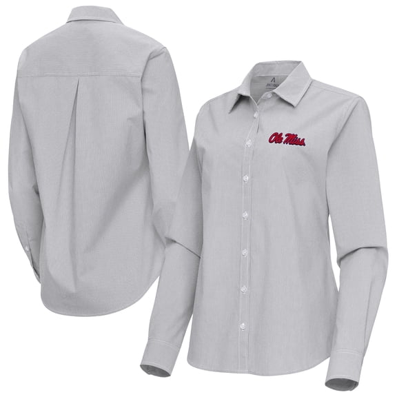 Women's Antigua Gray Ole Miss Rebels Porter Woven Tri-Blend Long Sleeve Button-Up Shirt