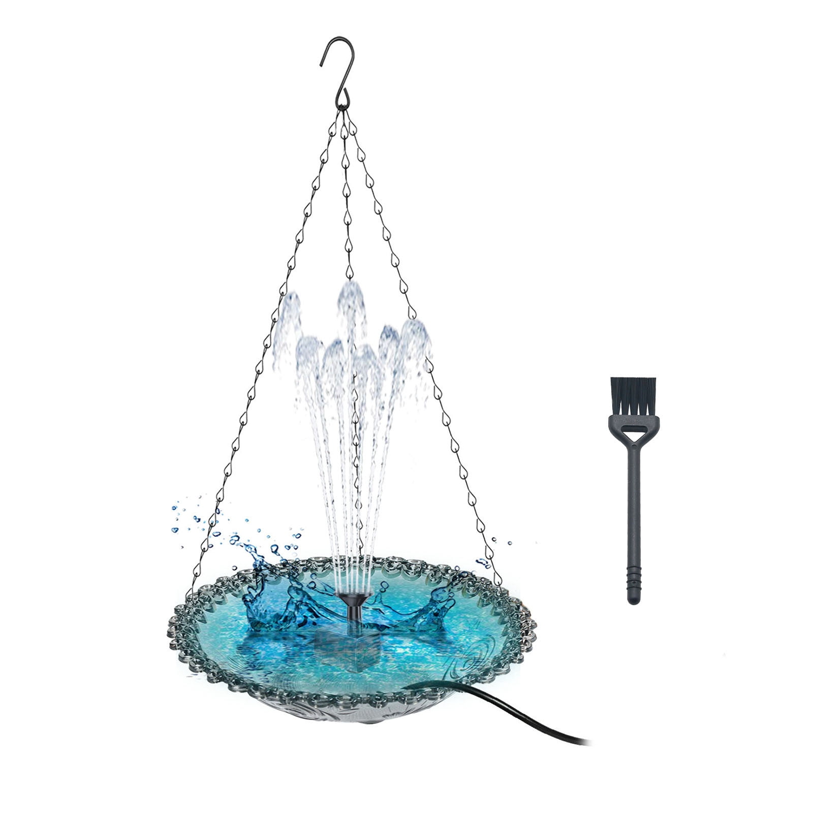 Muecwrye Outdoor Garden Floating Hanging Bird Feeder Birdbath with Brush, for Backyard and Lawn
