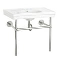 thumbnail image 3 of Renovator's Supply White Console Sink Belle Epoque Deluxe with Chrome Bistro Legs, 8" Widespread Bathroom Sink Faucet Classic Chrome and Heavy P Trap Chrome Brass Cleanout, 3 of 6